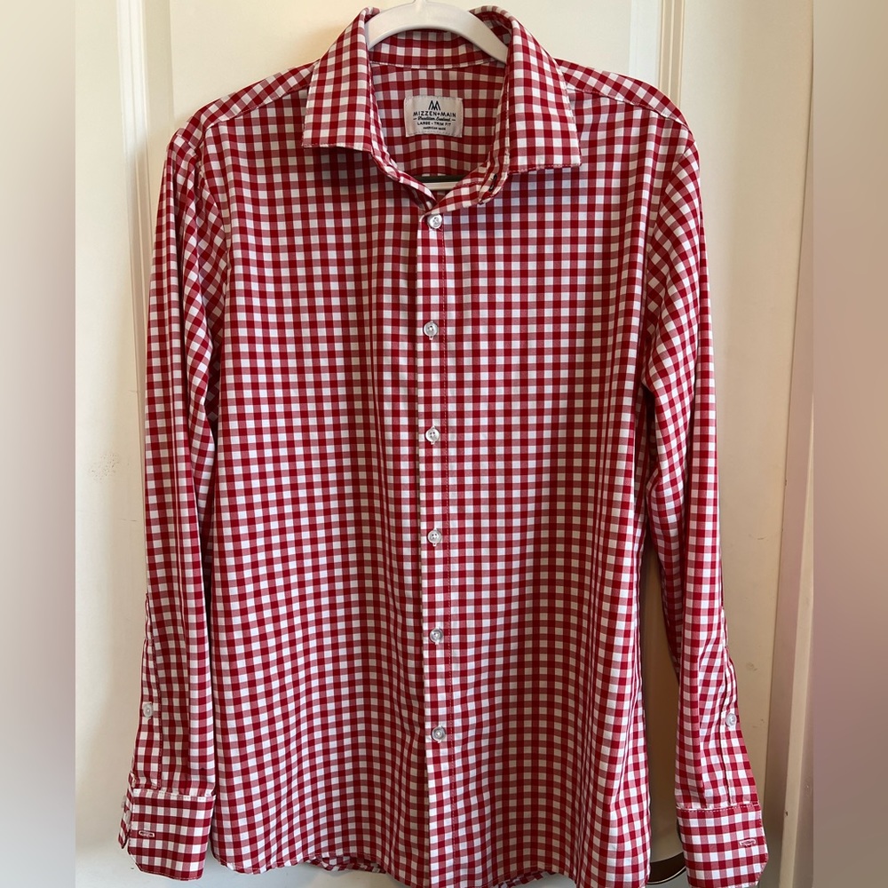 Mizzen+Main Large Trim Fit Dress Shirt - Red and White Gingham
